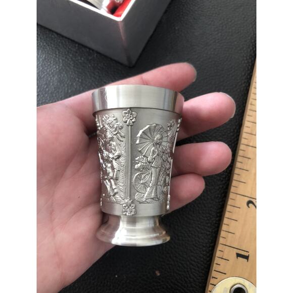 Garden City Pewter Singapore Shot Glasses Vintage New In Box Engraved - Picture 4 of 9